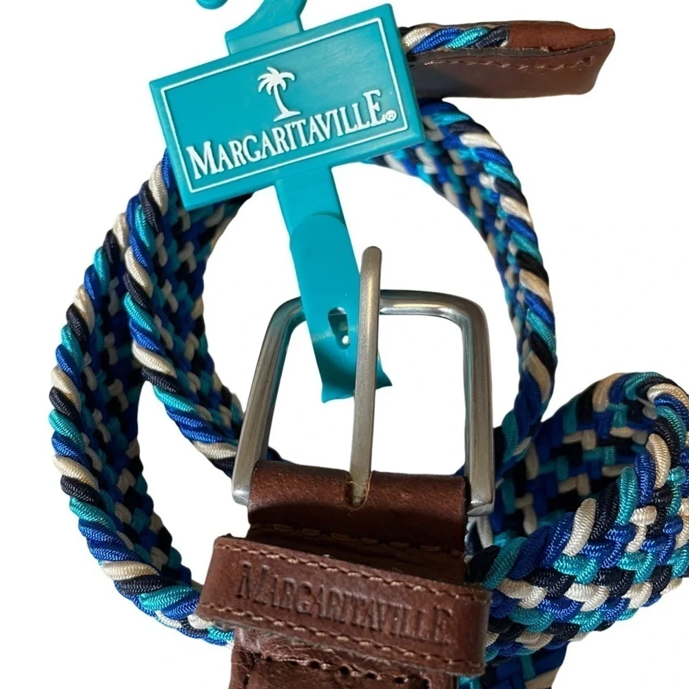 Margaritaville Men's Sz S (30-32) Belt Woven Adjustable Brown Leather Braided